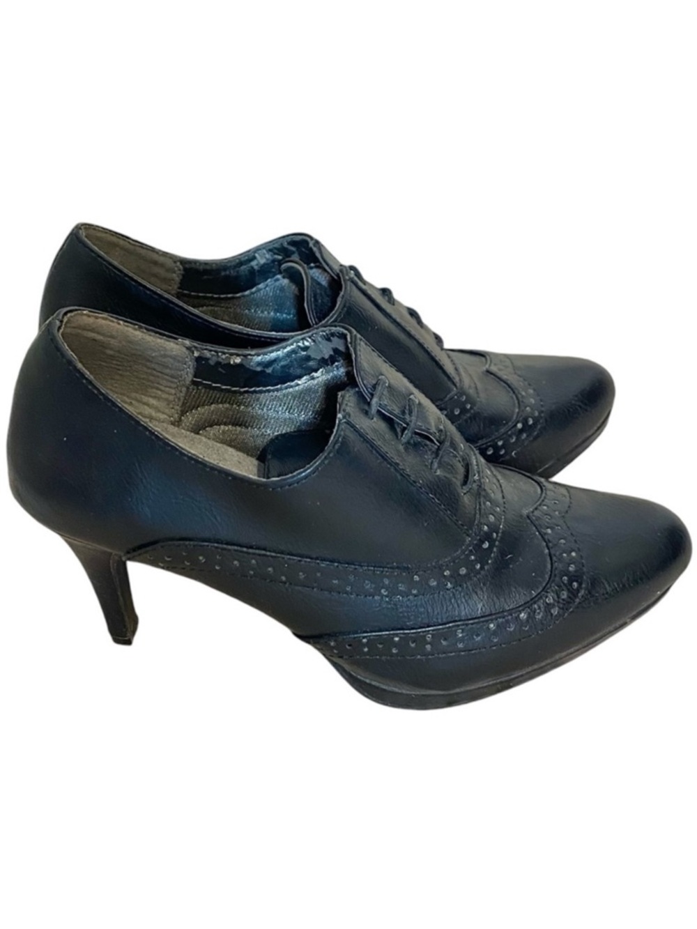 LIFE STRIDE Black Xanti Brogue Booties Heel Velocity Memory Oxford Shooties 6.5